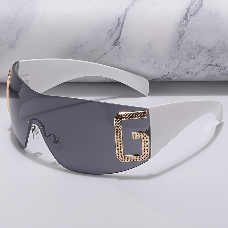 Unisex Oversized Frameless Fashion Glasses - Polycarbonate Lenses, Metal Hinges, Black & Golden Fashion-Forward Design - Lightweight Durable for Driving & Casual Attire with Protective Case, Versatile Eyewear, Chic Eyewear St