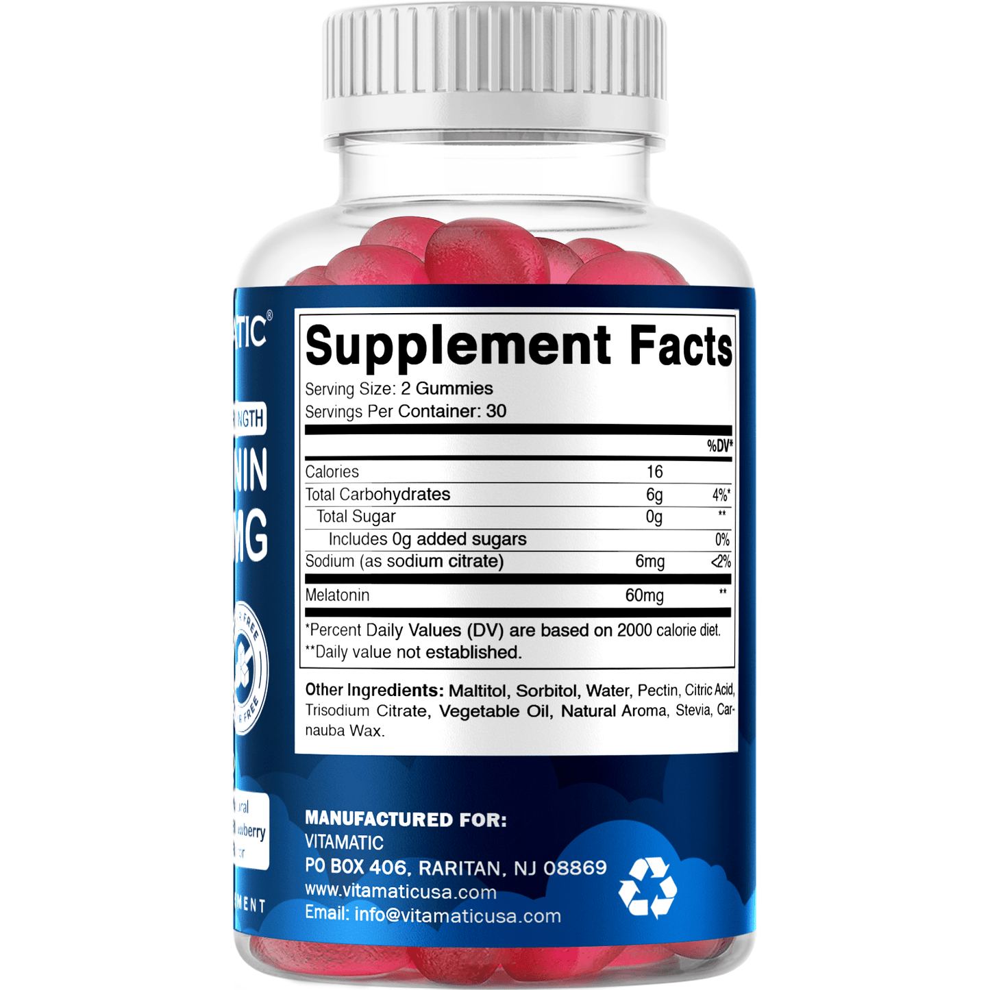 Vitamatic Sugar Free Melatonin 60mg - 60 Vegetarian Gummies - Non-Habit Forming Supplement