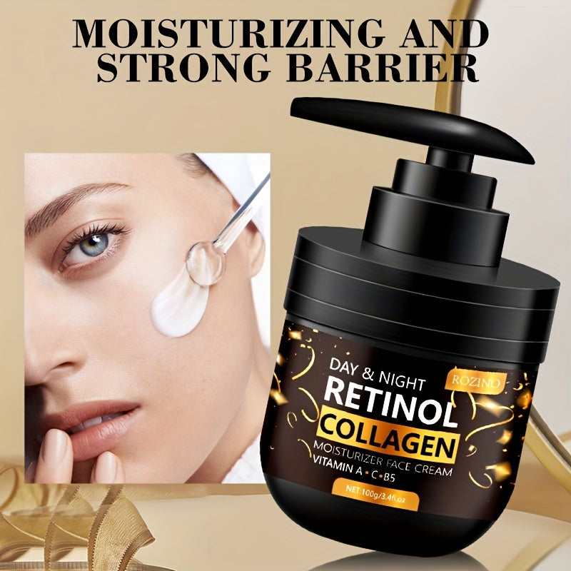 Retinol And Collagen Moisturizing Cream Enriched with Vitamin C And Hyaluronic Acid Provides Deep Hydration, Instantly Tightens And Lifts, And Enhances Skin Brightness. Suitable for All Skin Types, It Can Be Used Both Day And