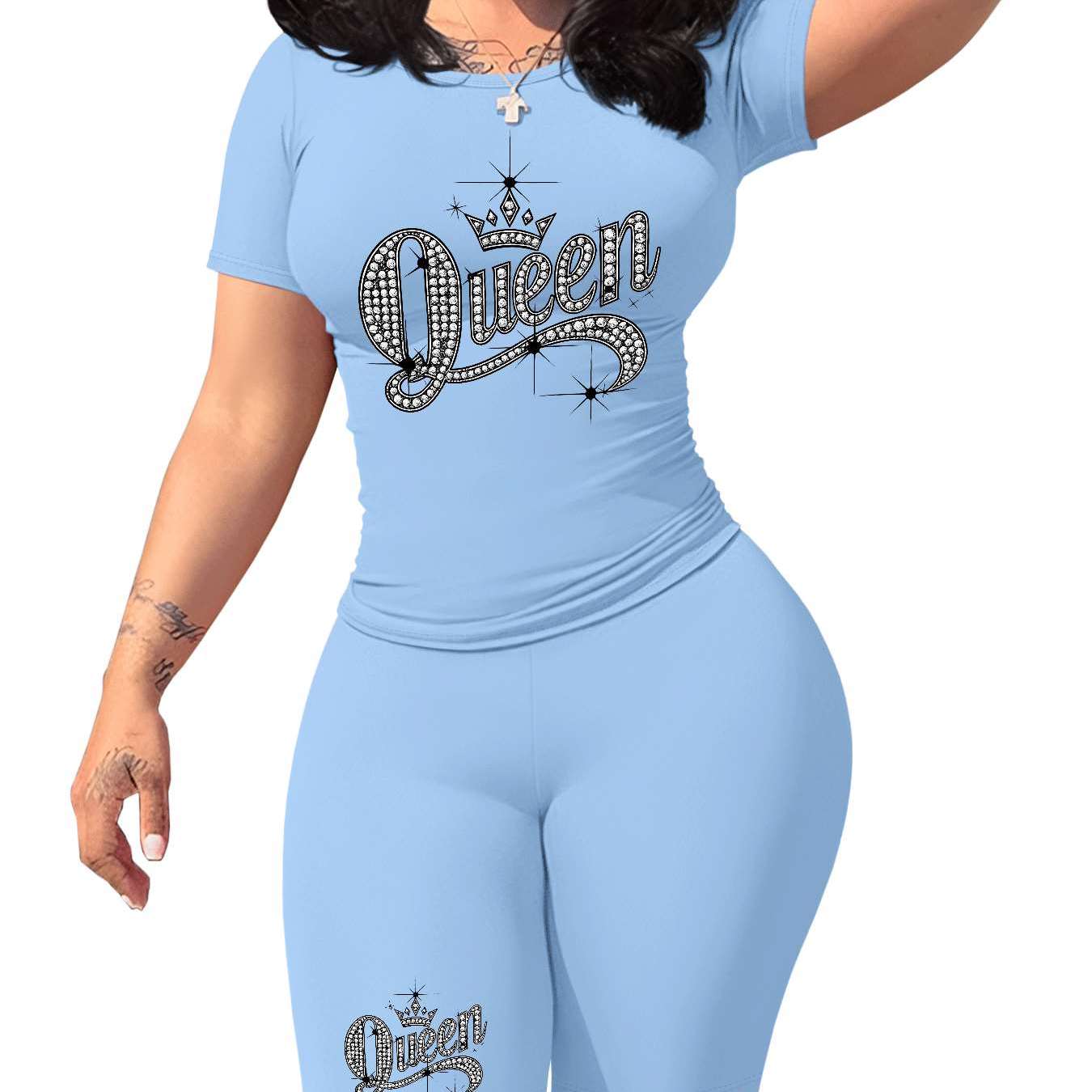 Diamond Queen Women's SlimFit Tshirt and Pants Set?? Premium Print?? Durable?? Casual and Fashionable?? Sparkling Queen Crown Design?? Perfect for Casual Attire and Stylish Outfits?? Comfortable Fit?? Gift Idea.