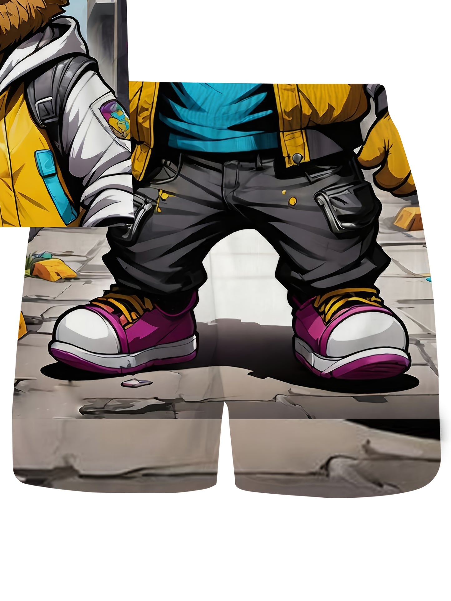 Summer Fashion Boy's Cool Street Hip-hop Trend Cartoon Short Sleeve And Shorts Set, Very Suitable for Summer Outdoor Activities, Daily Life, Leisure, Entertainment, Gatherings, Parties, School, Travel, An Ideal Gift., Perfect