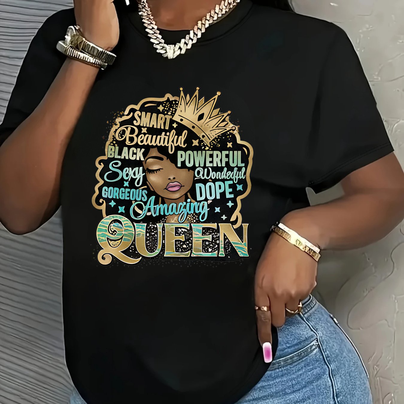 Plus size women'S casual T-shirt, Smart Beautiful Black Powerful Sexy Queen Graphic Tee