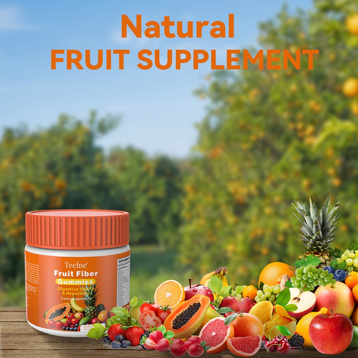 Teelne Fruit Fiber Gummies for Digestive Health & Detox - 30ct, 3g Each, Prebiotic Fiber with Apple & Citrus Bioflavonoids, Allergen-Friendly, Supports Regularity & Immune Function, Gut Health Support | Gummy Supplement | All