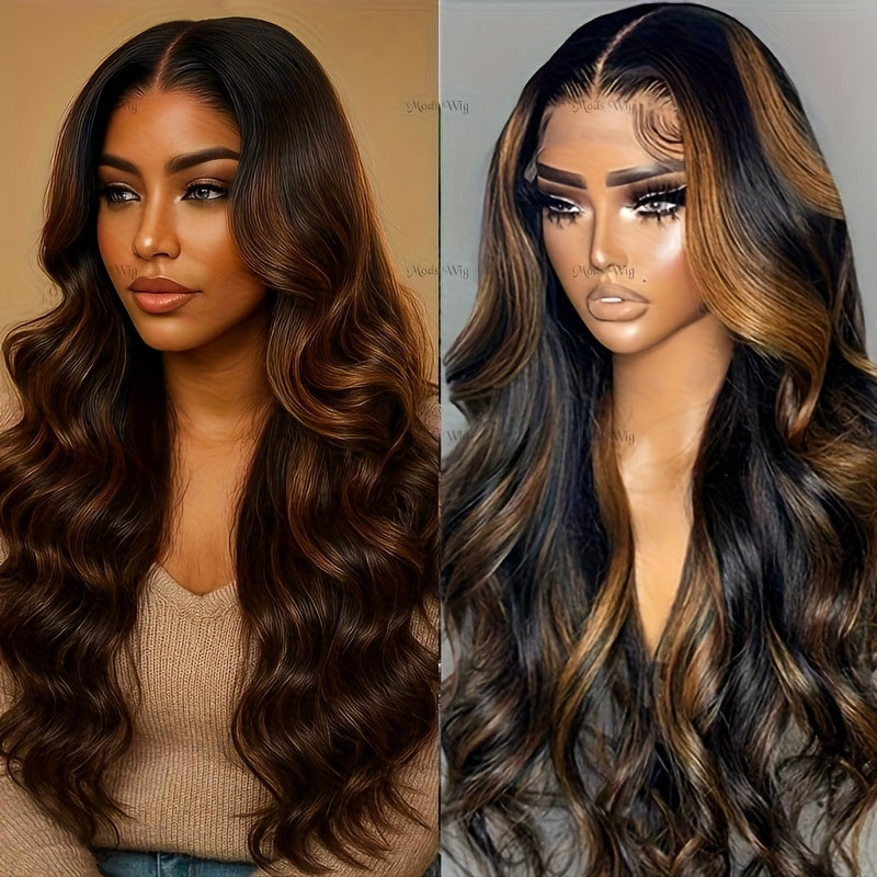 200% Density Human Hair Ombre Balayage Lace Front Wig with 13x6x1 HD T-Part Closure - Black to Blonde/Brown Highlights (P1B/2/30), Body Wave Multi-Ethnic Friendly Lace Wigs for Women, No Glue Needed