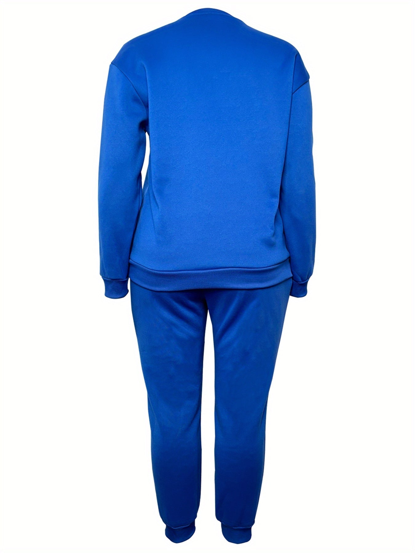 Plus Size, Autumn/Winter Plus Size Women's -Lined Sweatshirt Set with Queen Crown Print, Round Neck Long Sleeve Sweatshirt and Drawstring Pocket Pants, Casual Streetwear Winter Women's Sweatshirt Two-Piece Set