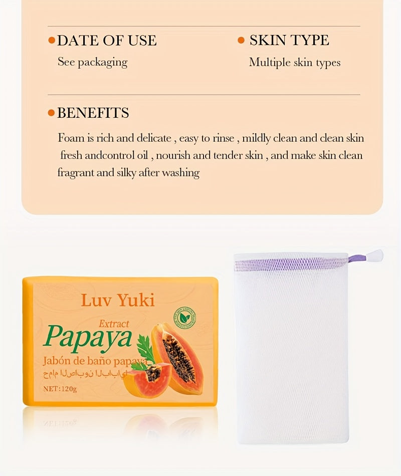 Tsinger Women's Papaya Bath Soap - Moisturizing Exfoliating Bar with Natural Papaya Extract, Smooth & Silky Texture, No Paraben/Silicone, for All Light Beige Types, Middle East Collection