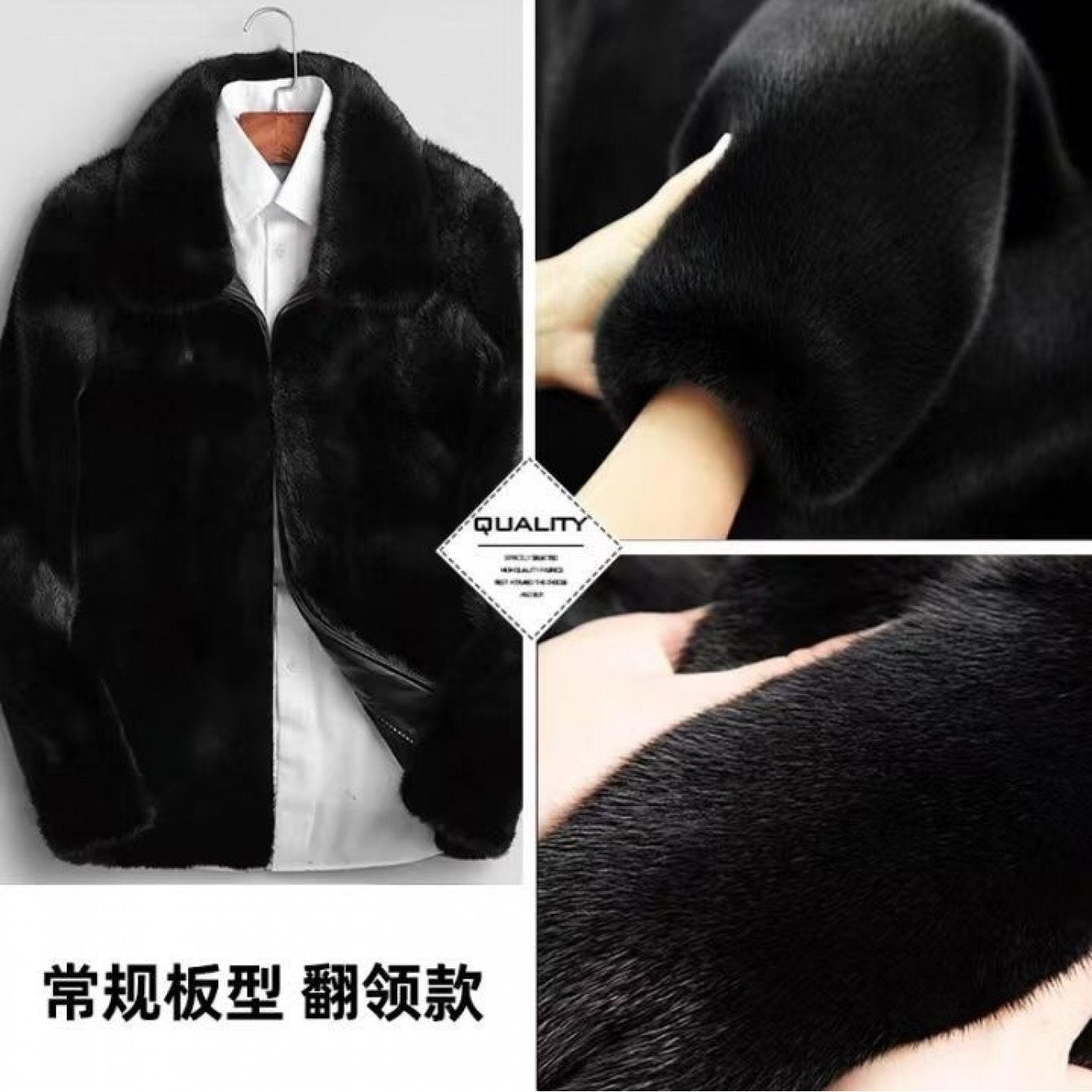 Men's Genuine Mink Fur Coat - Thickened Winter Jacket with Hood, Large Size Full-Length Collar &, Zipper Closure, Machine Washable - Luxurious Cold Weather Outerwear (Casual & Formal) - Faux Fur Jacket for Men