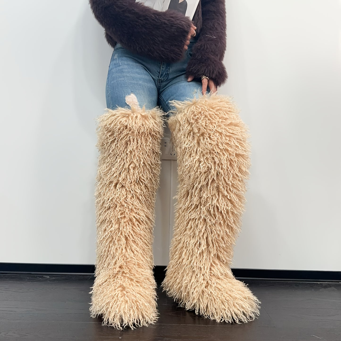 Women'S Winter Over-the-Knee Boots - Slip-On Thick Platform Heel, / Brown/Red/ - Non-Slip Rubber Sole - Formal & Casual Outfits - Cold Weather, Snow Boots For Women, Snow Boots, Boots For Women, Womens Snow Boots, Ladies Snow