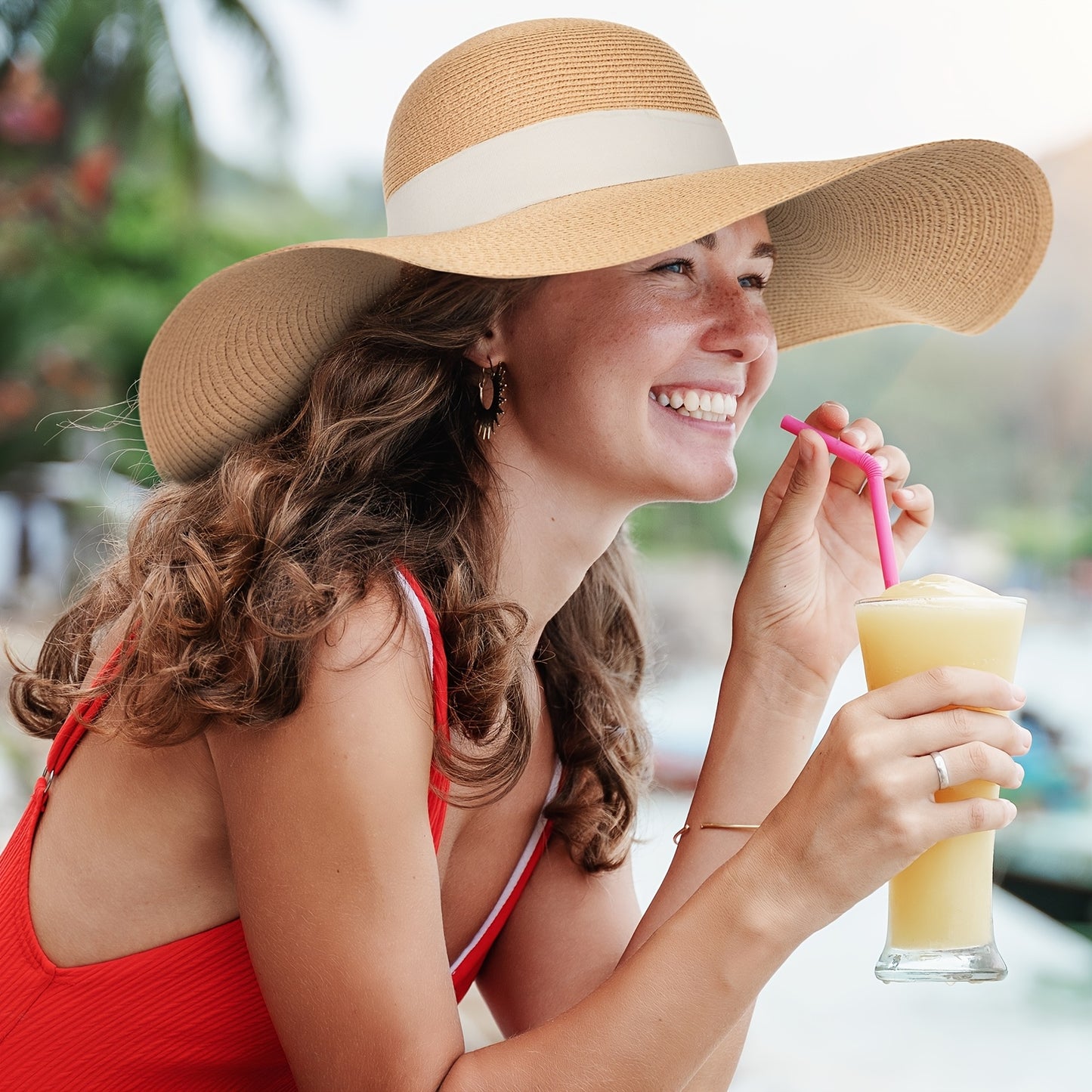 Camptrace Women's UPF 80 Sun Straw Hat - Wide Brim, Foldable, Packable for Beach & Summer