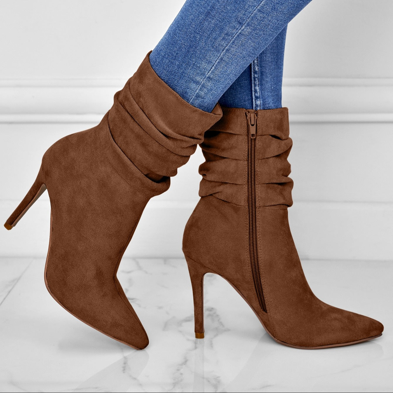 2025 New Women's Mid-Calf Cover Boots with Side Zipper - Pointed Toe Stiletto Heel, Comfortable PU Lining & Rubber Sole, Solid Color Versatile Boots for Dresses & Casual Outfits, Autumn Fashion Boots