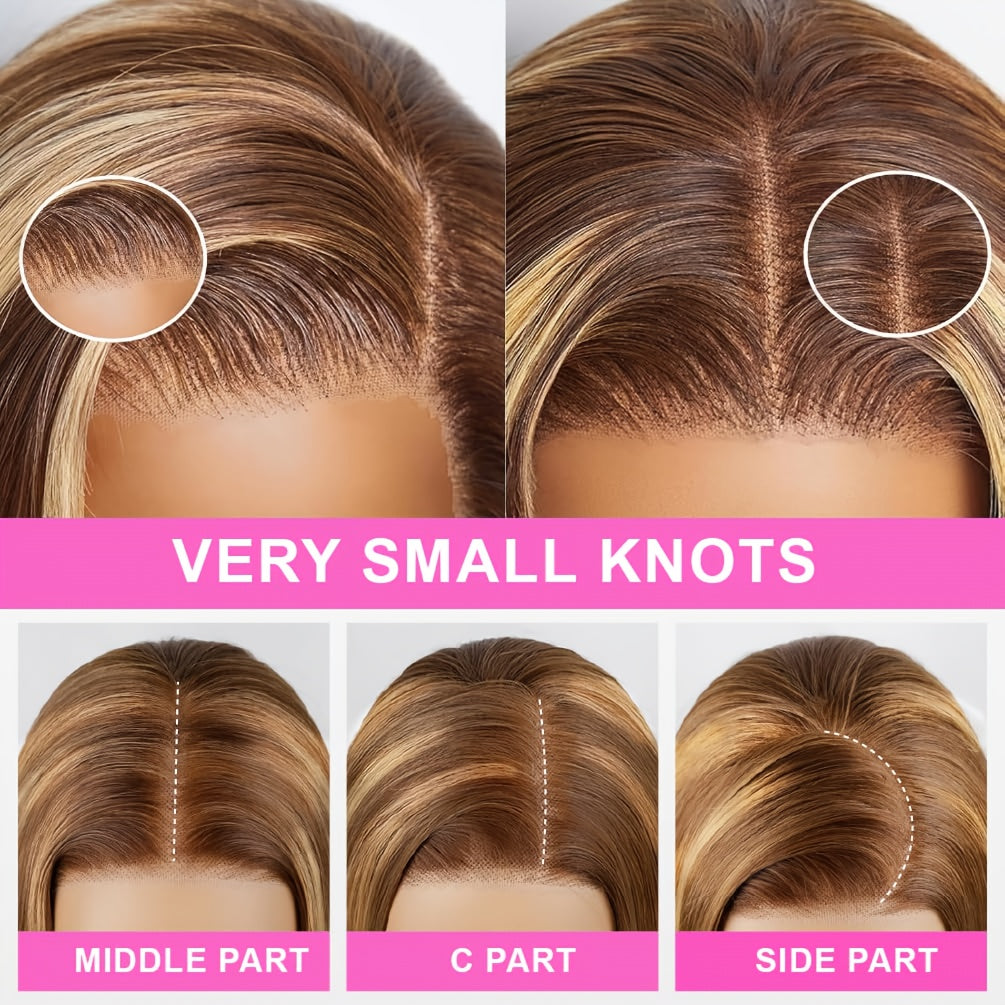 Glueless Human Hair Wig with 7x5 Lace Front - Ombre Highlight #FB30 (Balayage Blonde/Brown) Pre-Bleached Invisible Knots, 250% Density Body Wave Brown to Blonde Ombre, No Glue Needed, Instant Wear for (Lace Frontal Wigs