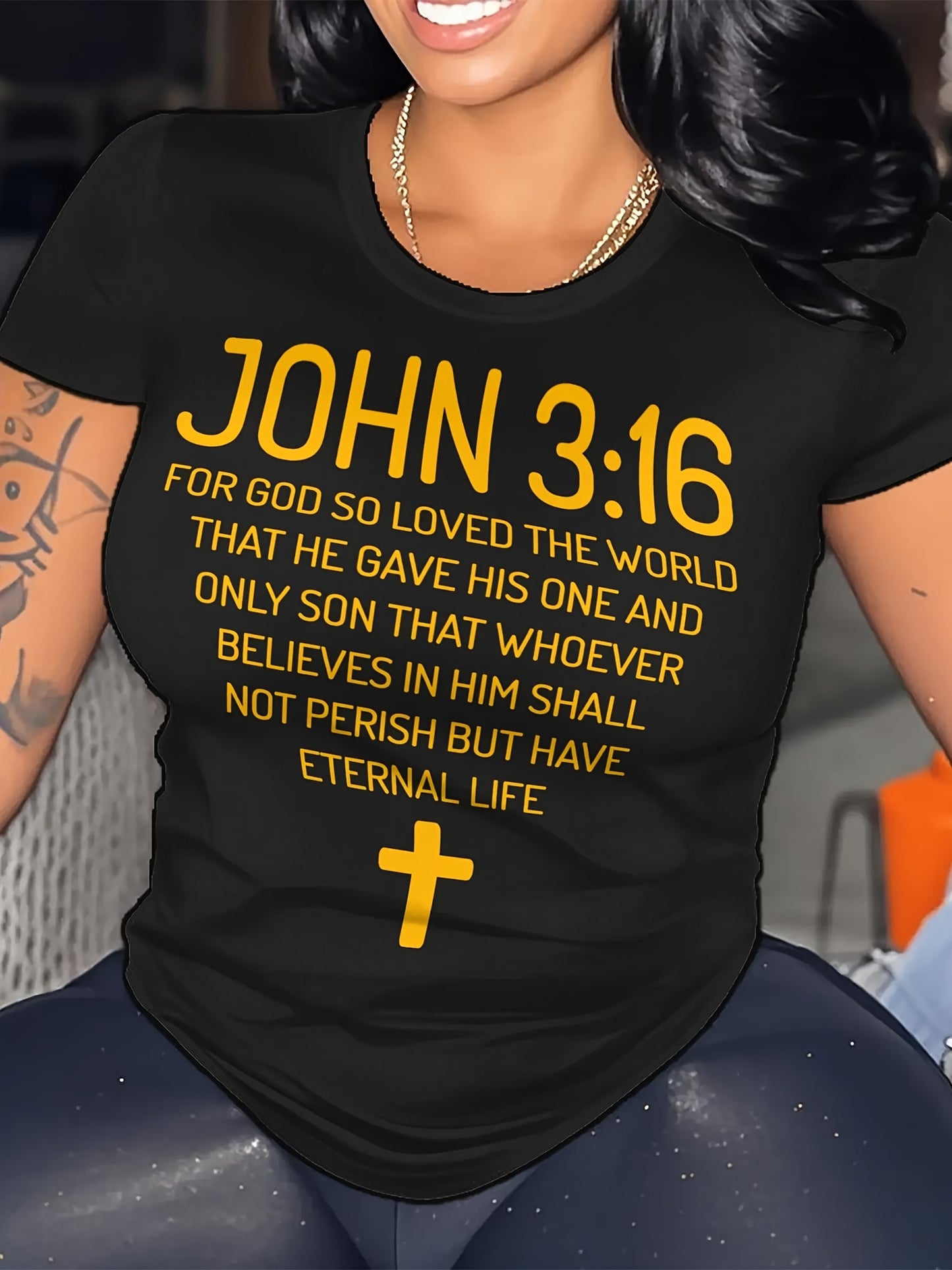 Plus Size - Plus Size Women'S "John 3 16 Bible Verse Scripture Christians" Print Summer T-Shirt | Soft Breathable Fabric | Casual Short Sleeve Round Neck Tee | Summer Vacation Clothing | Size 0XL-5XL - Coral - Black - Rose Re