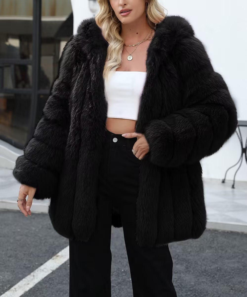 Plus Size, Plus-size Women's coat new European and American autumn winter faux fur warm fluffy plus-size Women's coat faux fox fur jacket fur winter wear plus-size fashion outwear