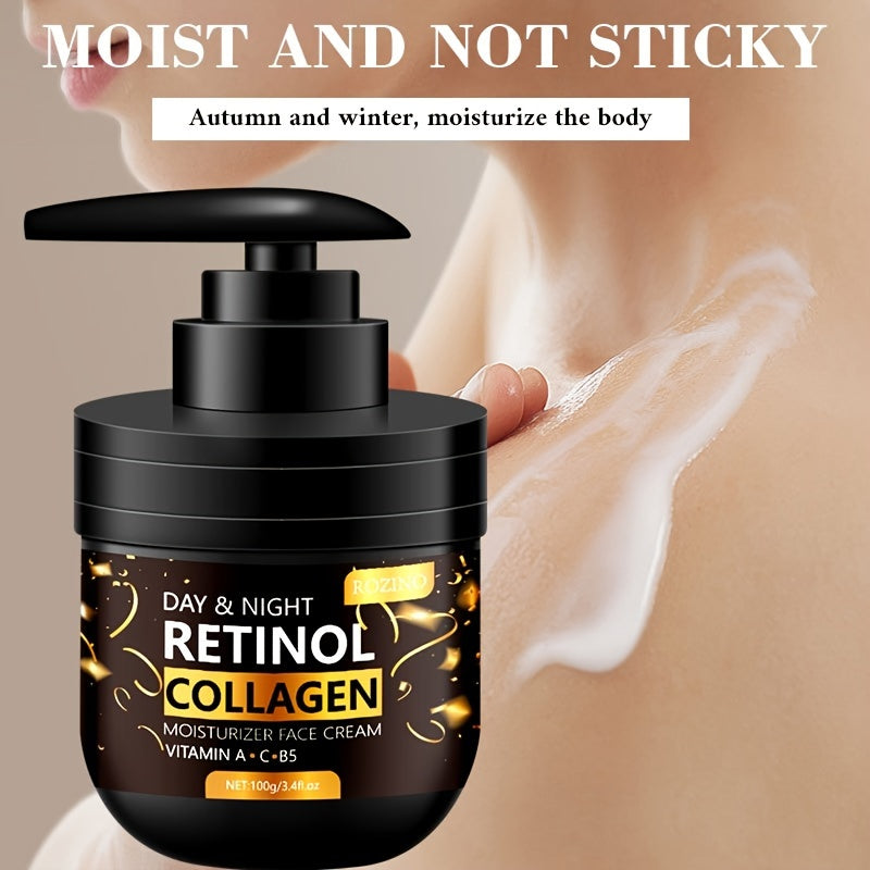 Retinol And Collagen Moisturizing Cream Enriched with Vitamin C And Hyaluronic Acid Provides Deep Hydration, Instantly Tightens And Lifts, And Enhances Skin Brightness. Suitable for All Skin Types, It Can Be Used Both Day And