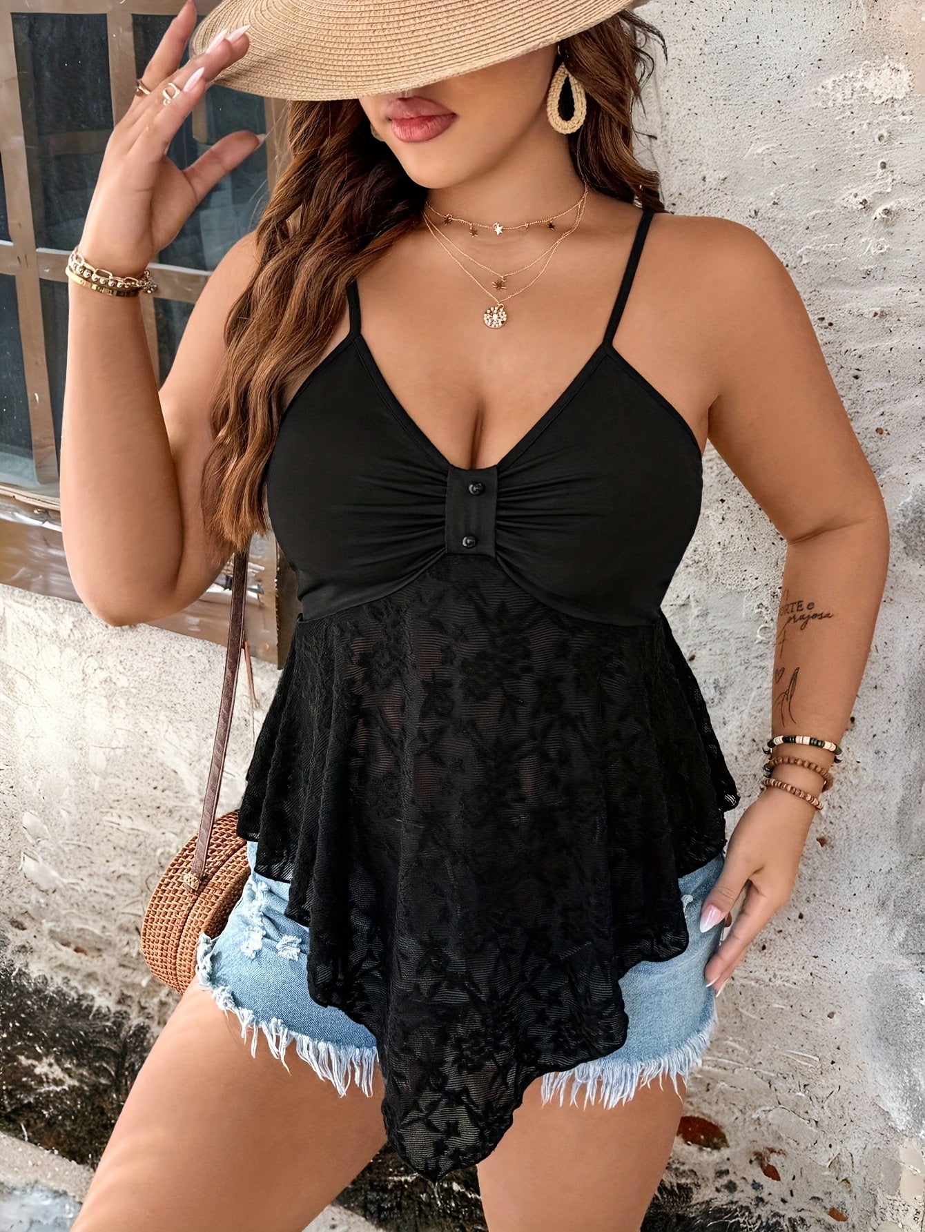 Plus Size, Plus Size Women's Lace Camisole and Vest, Elegant for Valentine's Day