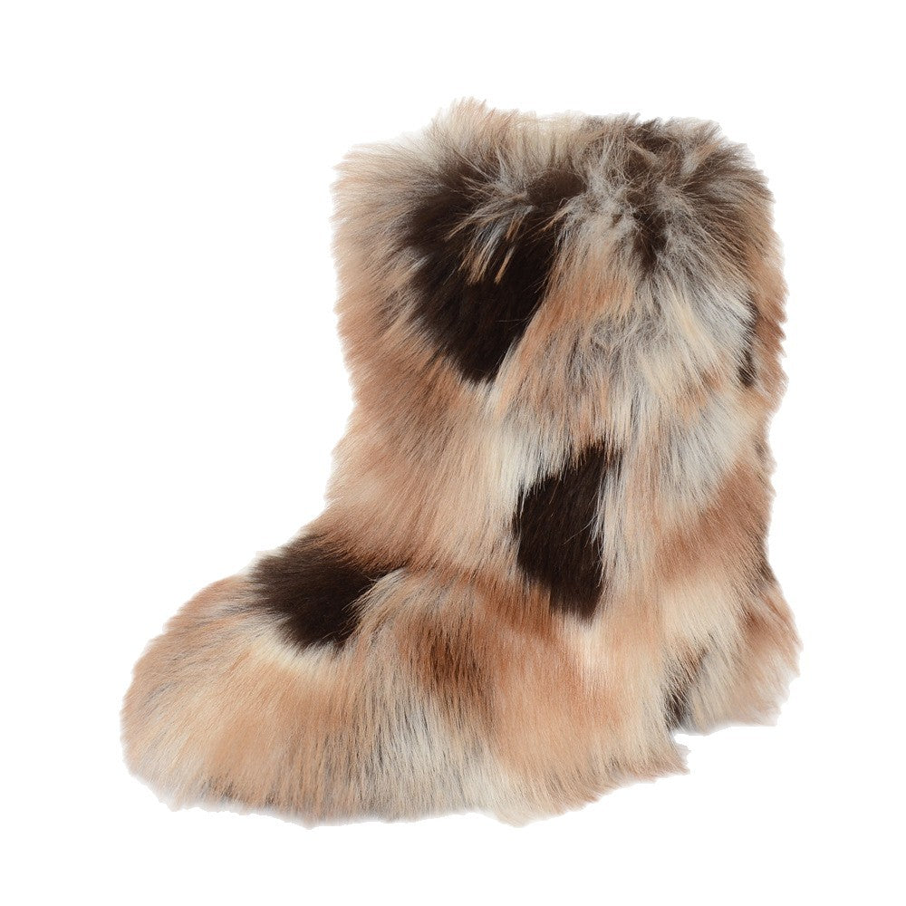 Women's Y2K Style Winter Snow Boots with Multi-Tone Faux Fur - Thick Platform Sole Warm Round Toe Slip-On Footwear, Rubber Outsole for Ice & Snow, Luxury Plush Boots for Cold Weather (Cozy Casual)