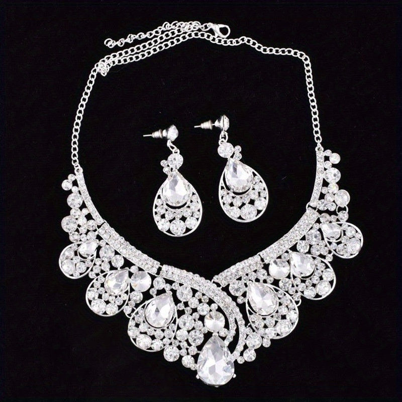 3pcs new fashion heavy industry bridal ear pin and ear clip earring necklace three-piece jewelry suitable for daily wedding banquet wear