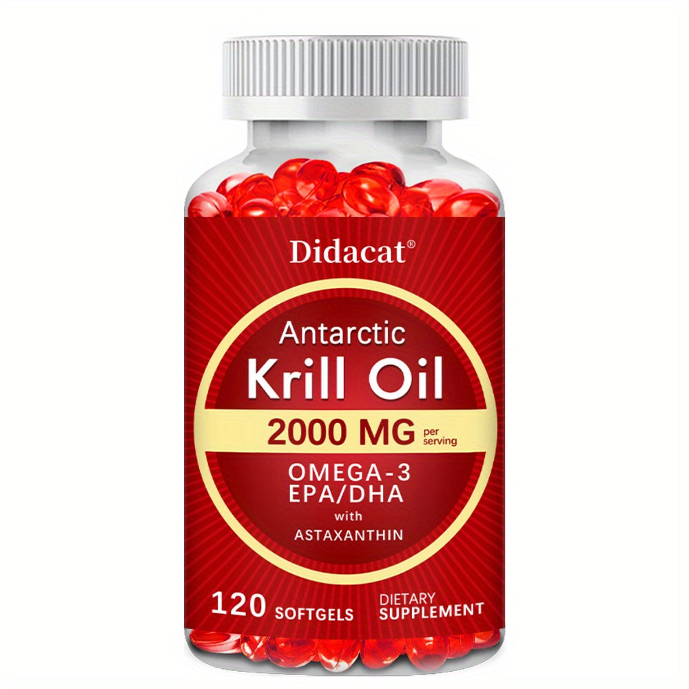 Antarctic Krill Oil, 2000mg/ Serving - Omega-3, EPA & DHA - Joint & Brain Support, 120 Softgels