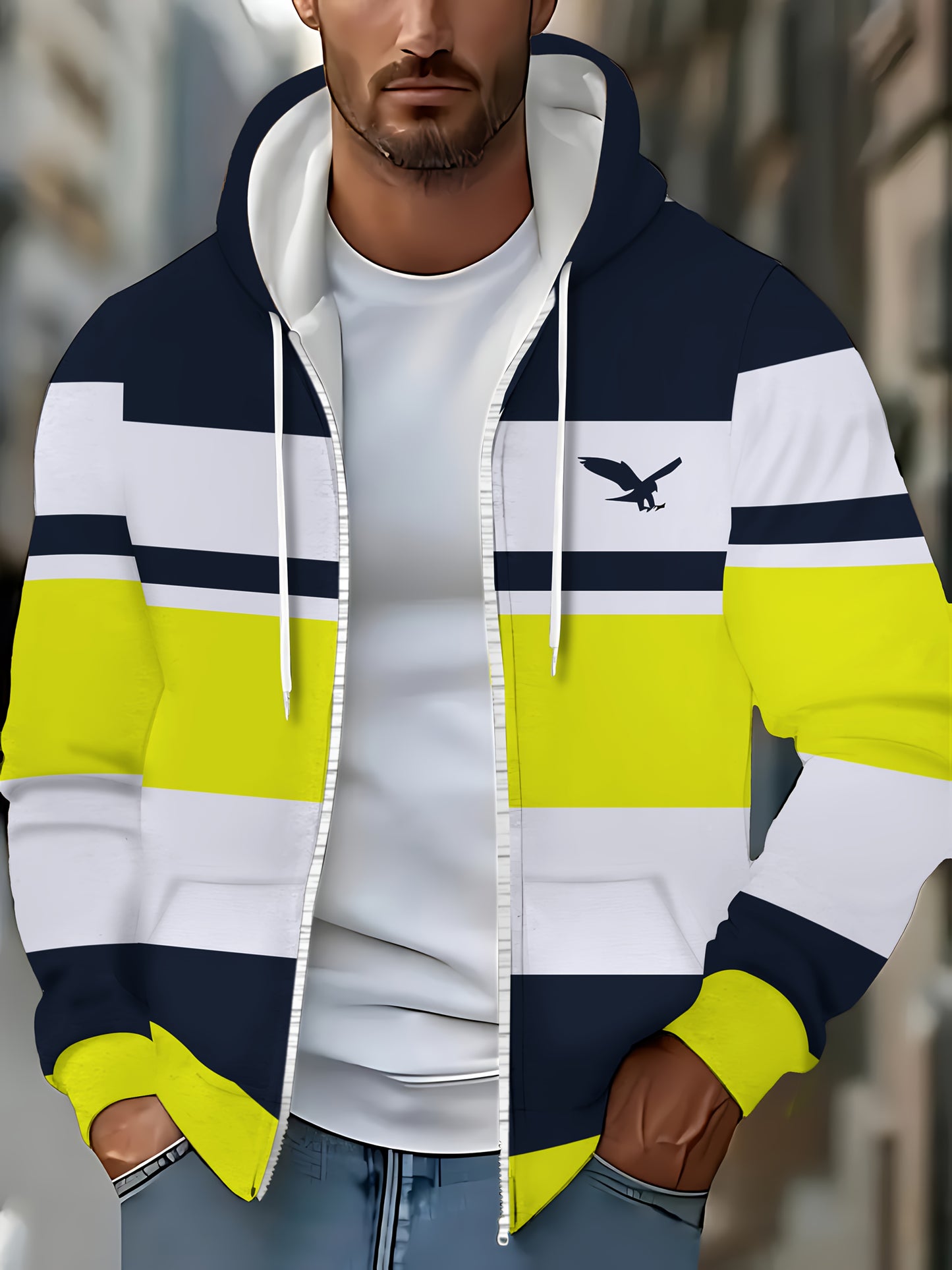 Men's Hooded Zip-Up Jacket - Full-Zip Front Closure,