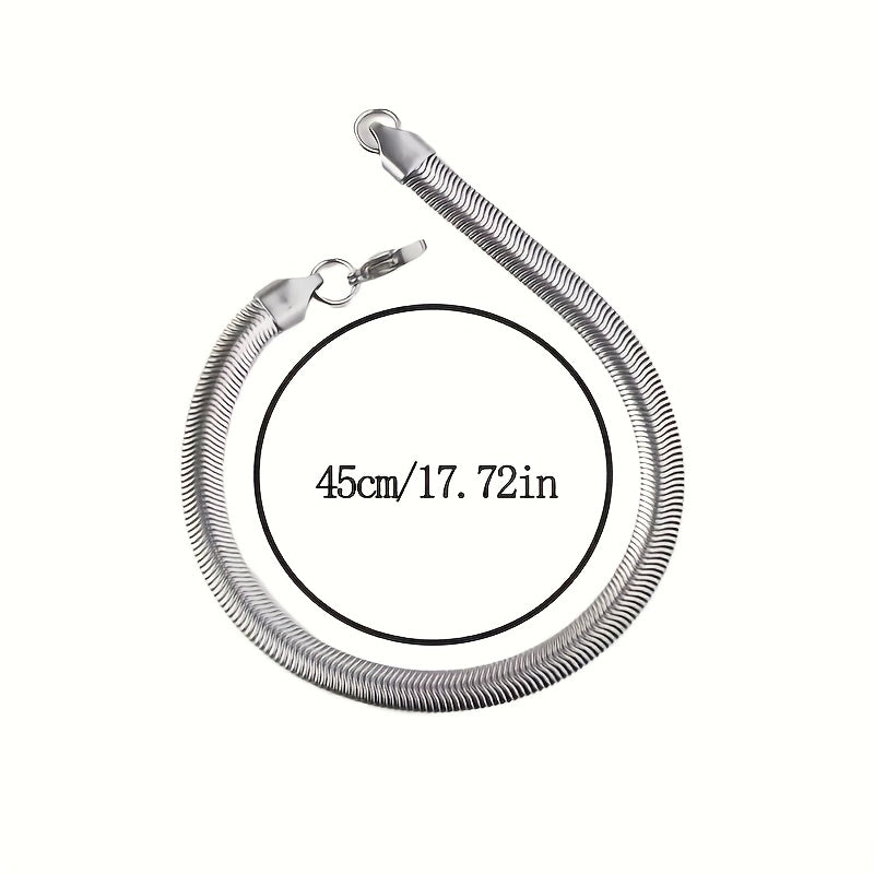 [Stainless Steel Necklace] Stainless Steel Men's Flat Snake Chain Necklace | Bohemian Style, Uncoated Geometric Collarbone Jewelry, Fashionable And Simple Design, Suitable For Daily Wear And Gifts