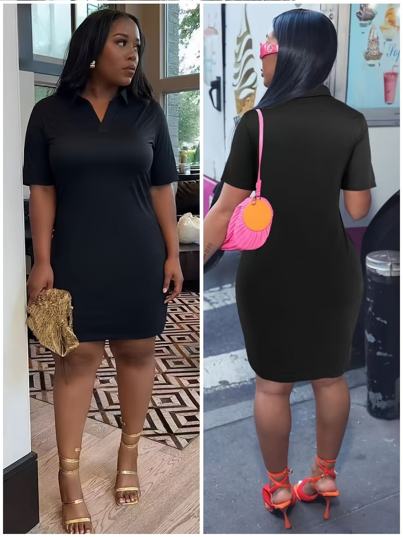 Plus Size Short Sleeve Dress for Women Summer V Neck Bodycon Mini DressCasual Fashion Curve Dress