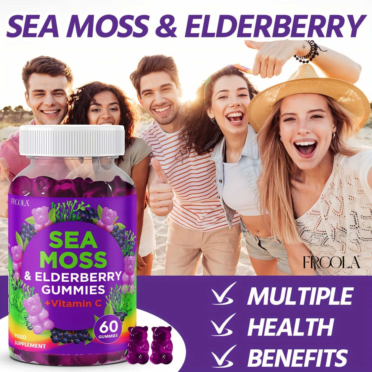 [Sea Moss Gummies] 60 Sea Moss & Elderberry Gummies | 71850mg Upgrade Formula- Sea Moss, Black Elderberry, Vitamin C And Zinc