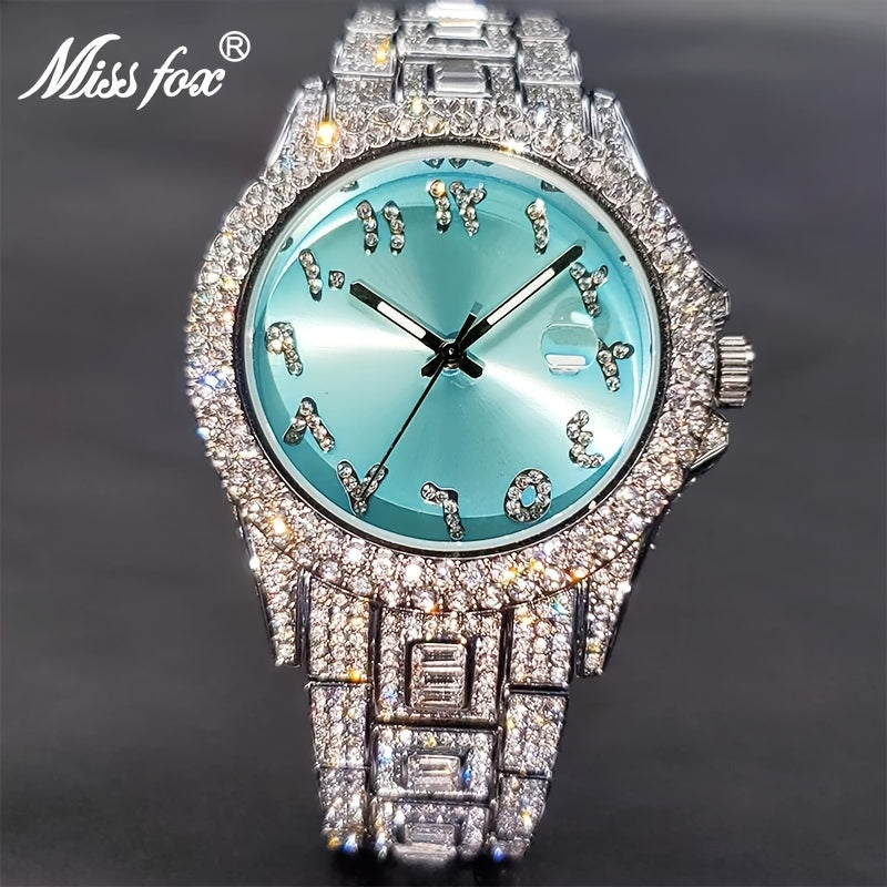 [MISSFOX Quartz Watch] MISSFOX Fashion Brand Unisex Quartz Watch | Street Hip Hop Style, Shining Water Rhinestone Time Meter, Wedding Party Jewelry, New Product Airdrop