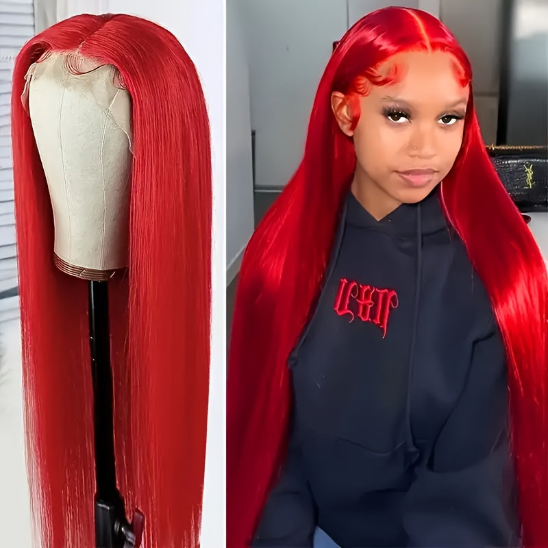Black Friday 180% Density Long 13x4 Red Straight Wigs for Women Pre-plucked Baby Hair Brazilian Virgin Straight Wigs Lace Front Long Human Hair Wigs