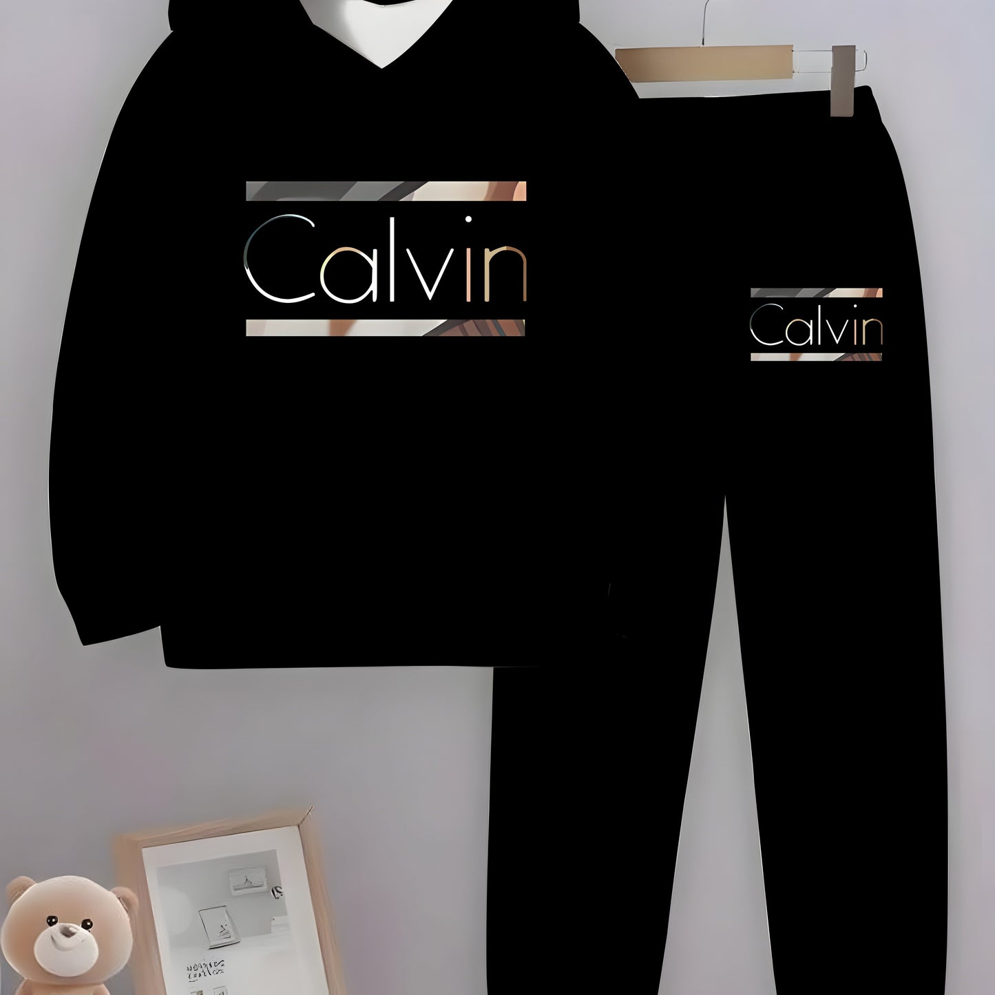 Boys' Set CALVIN Letter Print Sweatshirt and Sweatpants 2pcs Set Simple Fashion Casual Long Sleeve Set Suitable for Autumn and Winter Perfect Choice for Outdoor Activities Ideal Gift Very Suitable for Outdoors, Perfect for Ou
