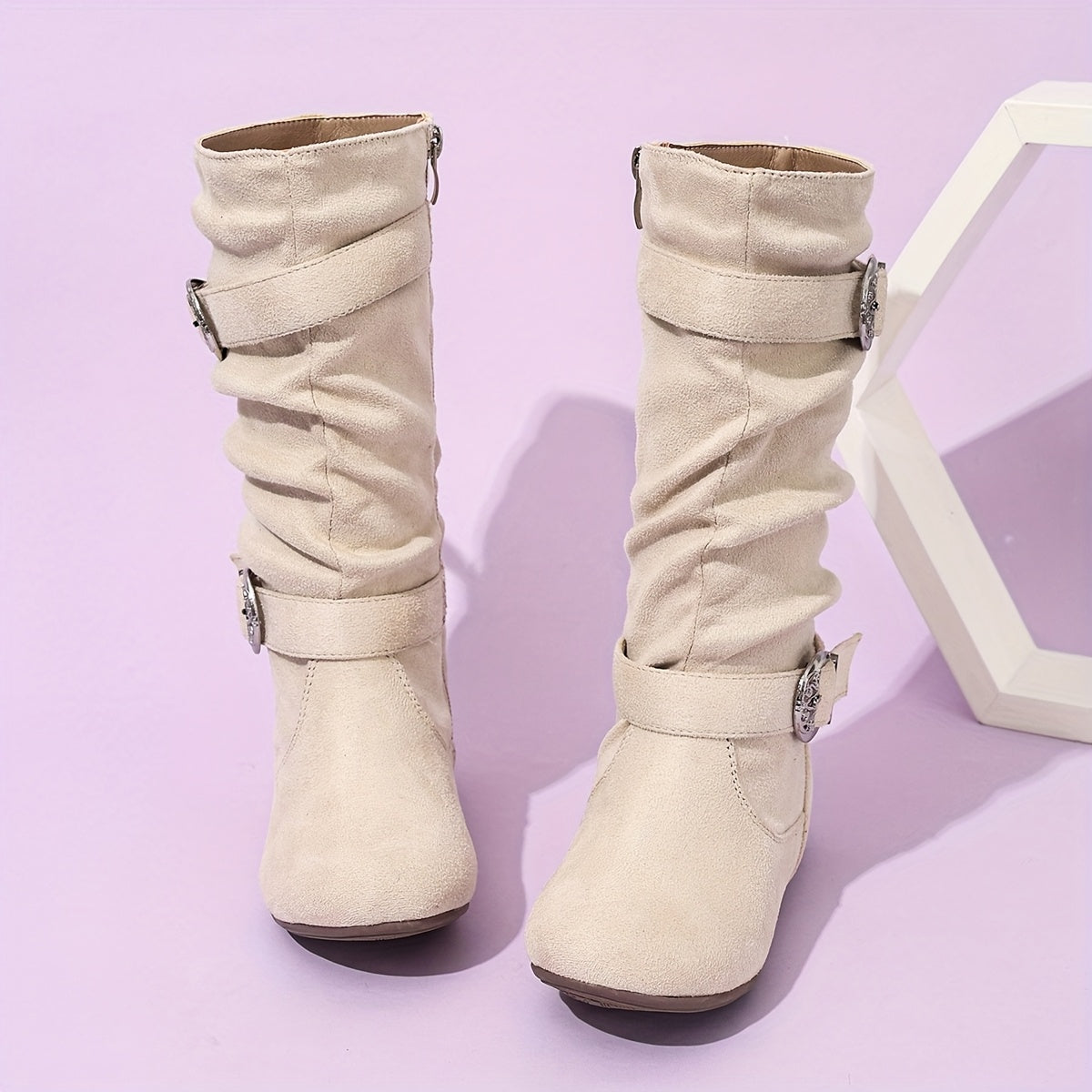 Girls' Pleated Mid-Calf Boots with Fringe & Buckle - All-Season Zipper Closure Round Toe School Shoes, Soft TPR Sole & Fabric, Cute Brown/Black Casual Boots for Kids ( to Teen) - Comfortable Everyday Boots