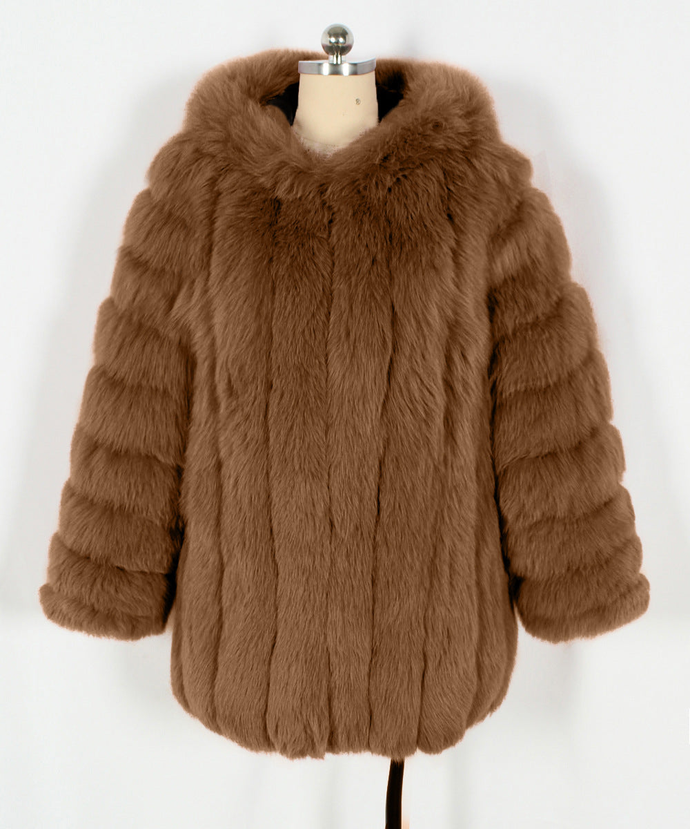 Plus Size, Plus-size Women's coat new European and American autumn winter faux fur warm fluffy plus-size Women's coat faux fox fur jacket fur winter wear plus-size fashion outwear