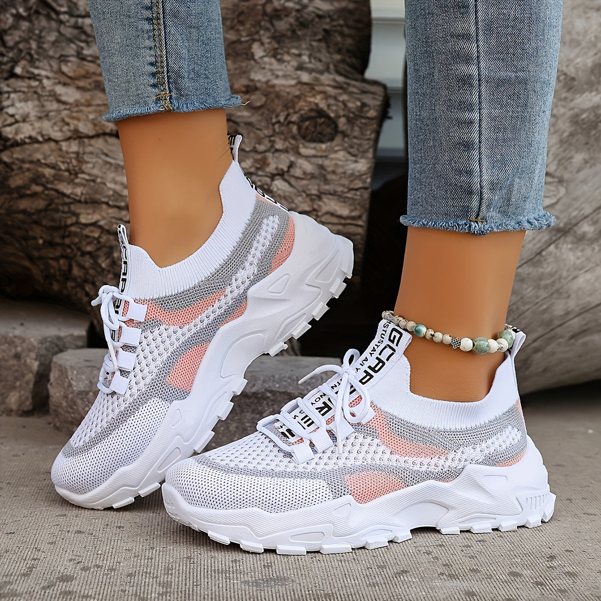 Women'S Stylish Knit Athletic Sneakers, Trendy Vibrant Low-cut Platform Walking Shoes, Airy Lightweight Comfortable Casual Footwear Extended Sizes