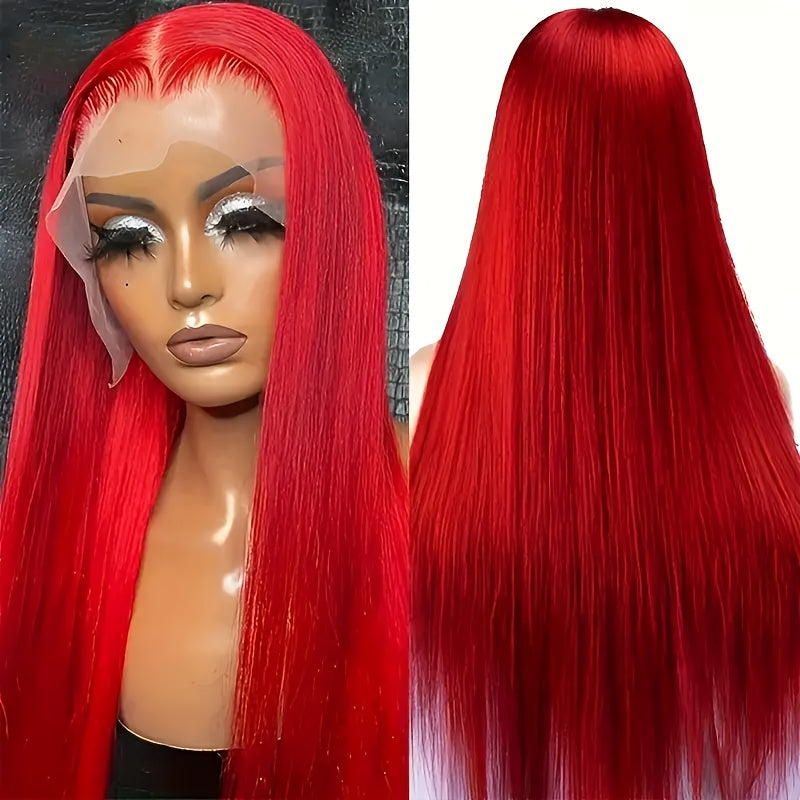 Black Friday 180% Density Long 13x4 Red Straight Wigs for Women Pre-plucked Baby Hair Brazilian Virgin Straight Wigs Lace Front Long Human Hair Wigs