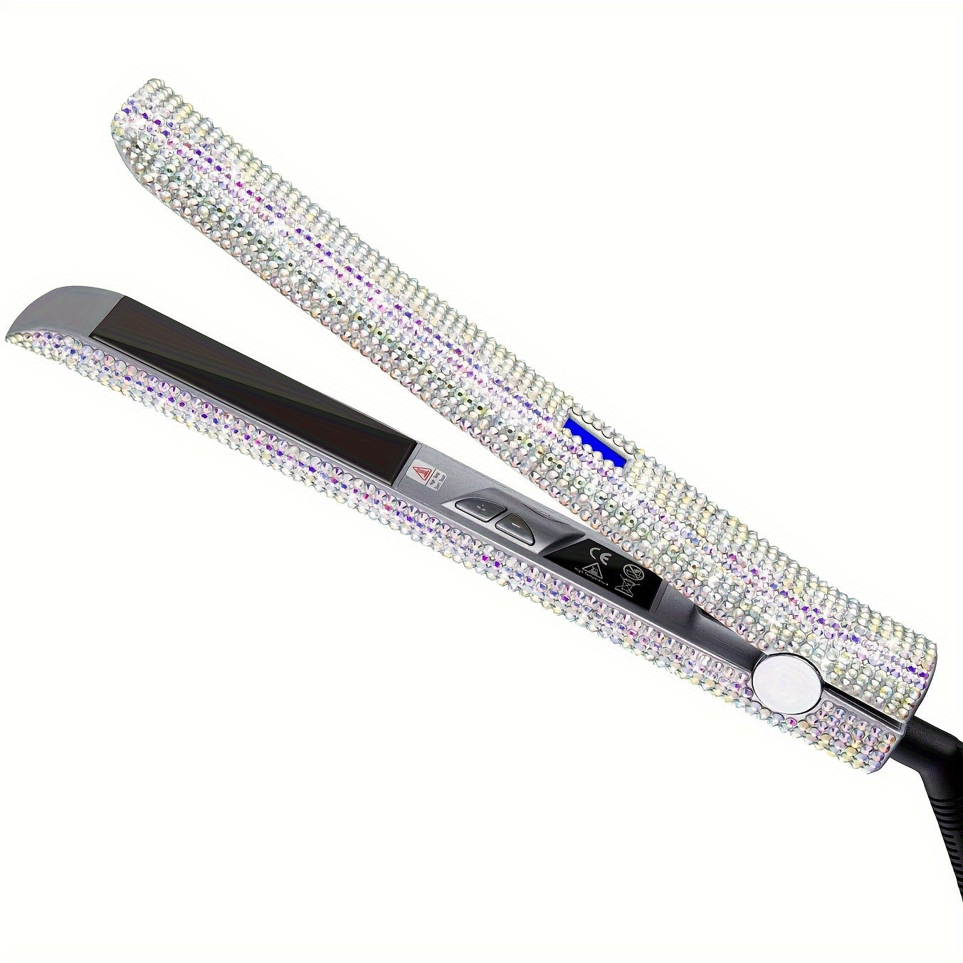 DORISILK 480°F High Temp Hair Straightener and Curler, Titanium Flat Iron Rhinestone Straightening Iron, 2 in 1 Straightening Curling 1" Salon Professional Dual Voltage Crystal Bling Rose Pink