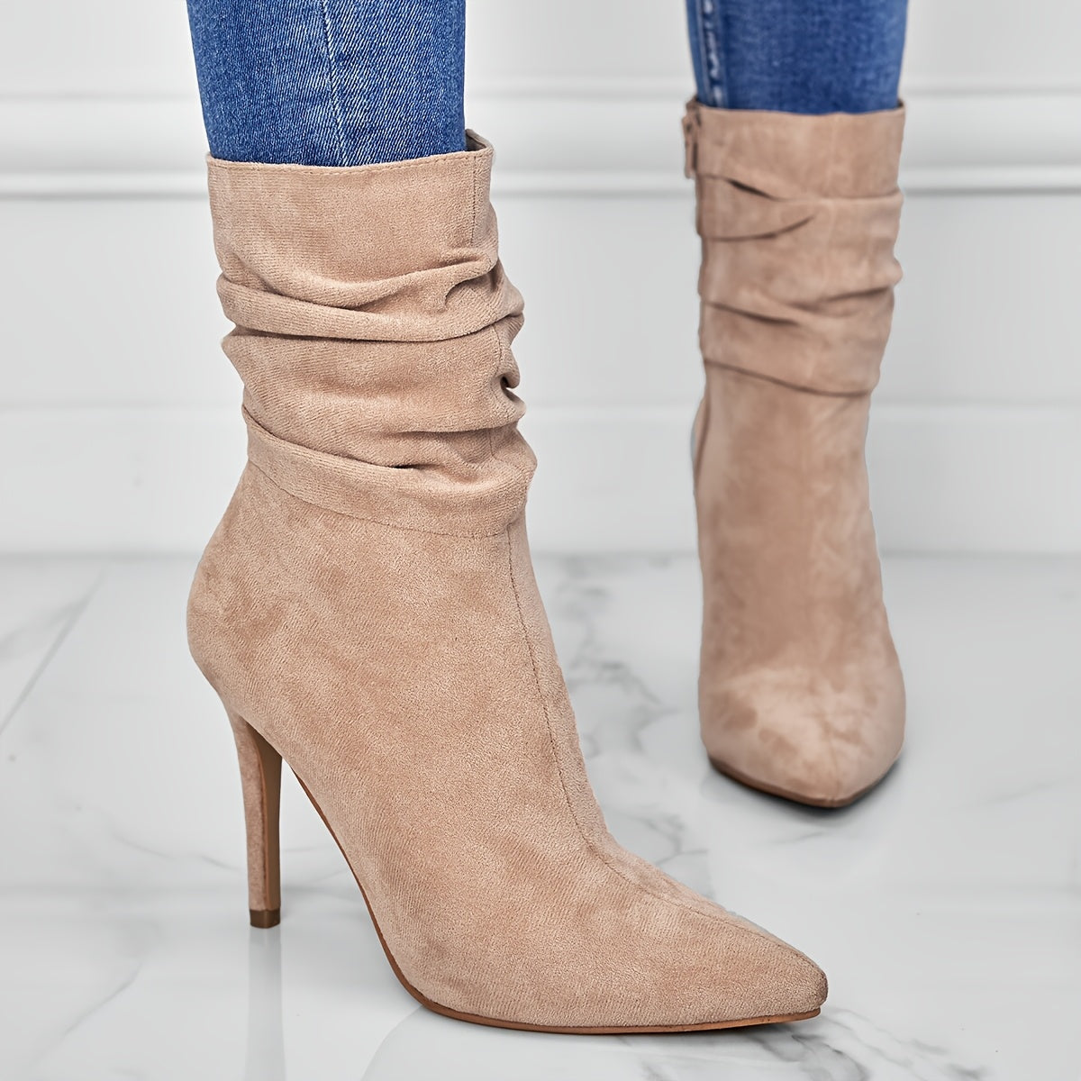 2025 New Women's Mid-Calf Cover Boots with Side Zipper - Pointed Toe Stiletto Heel, Comfortable PU Lining & Rubber Sole, Solid Color Versatile Boots for Dresses & Casual Outfits, Autumn Fashion Boots