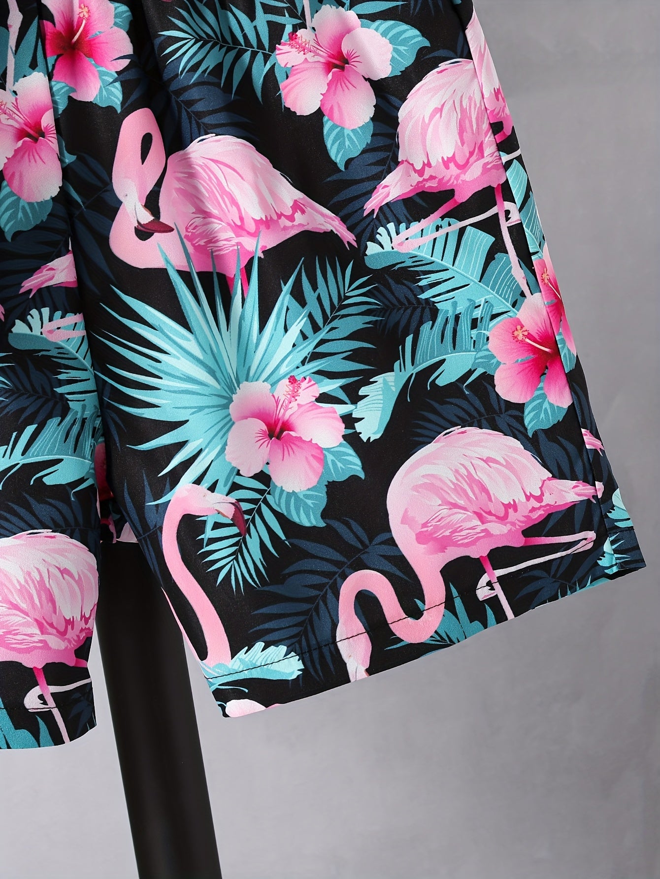 2pcs (Set) Boys Flamingo Print Short-Sleeved Lapel Shirt And Shorts Set, Comfortable Summer Boys Daily And Outdoor Wear, for Outdoor, Perfect for Outdoor