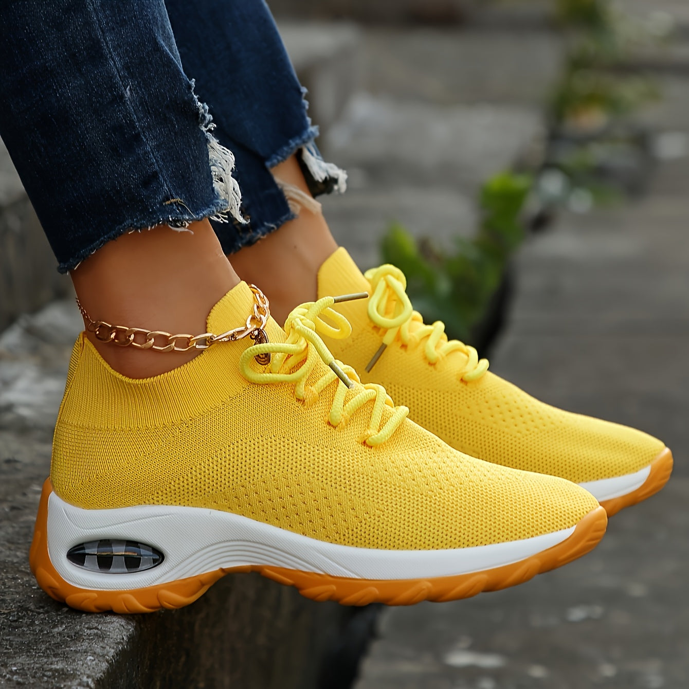 Women's Running Shoes - Lightweight Breathable Knit Sneakers with Non-Slip Cushioned Sole, Slip-On Sneakers for Gym, Hiking, Everyday - All-Season Performance Footwear in Vibrant Yellow/ (Soft Rubber Outsole), Hiking Sneakers