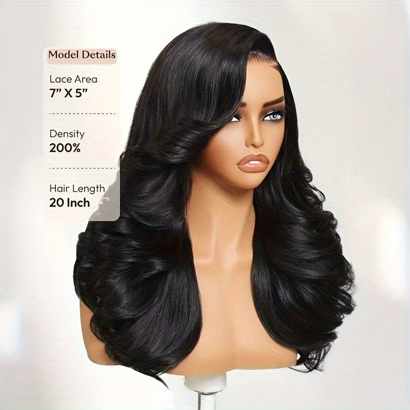 Nadula 7x5 Lace No Slip Wig Feathered Layer Side Part 200% Density Human Hair Glueless Wig with Invisible Drawstring Put On And Go Pre-Cut Lace Pre-bleached Knots Pre-Plucked Hairline
