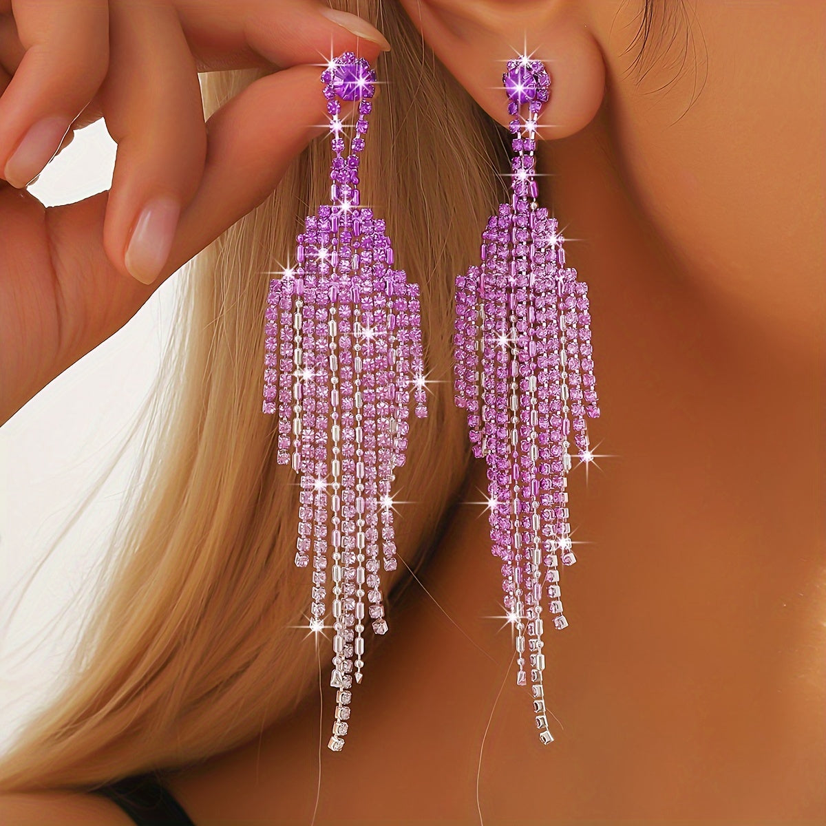 Women's Luxurious Rhinestone Chandelier Dangle Earrings with Multi-Layer Tassel & Iridescent - Elegant Chandeliers Suitable for Weddings, Parties, Year-Round Wear - Glamorous Accessories for Special Events & Daily Outfits