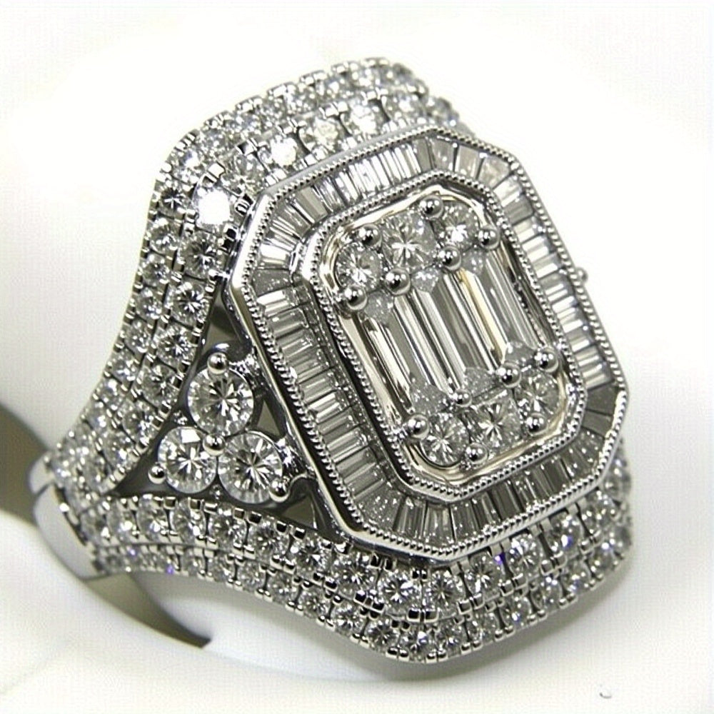 S925 Sterling Silver Women'S Wedding Ring, Plated White Golden, Emerald Cut, Luxurious Group Setting, Wide Vintage, Suitable for Women, Engagement, Everyday Wear, Party, Gift Box