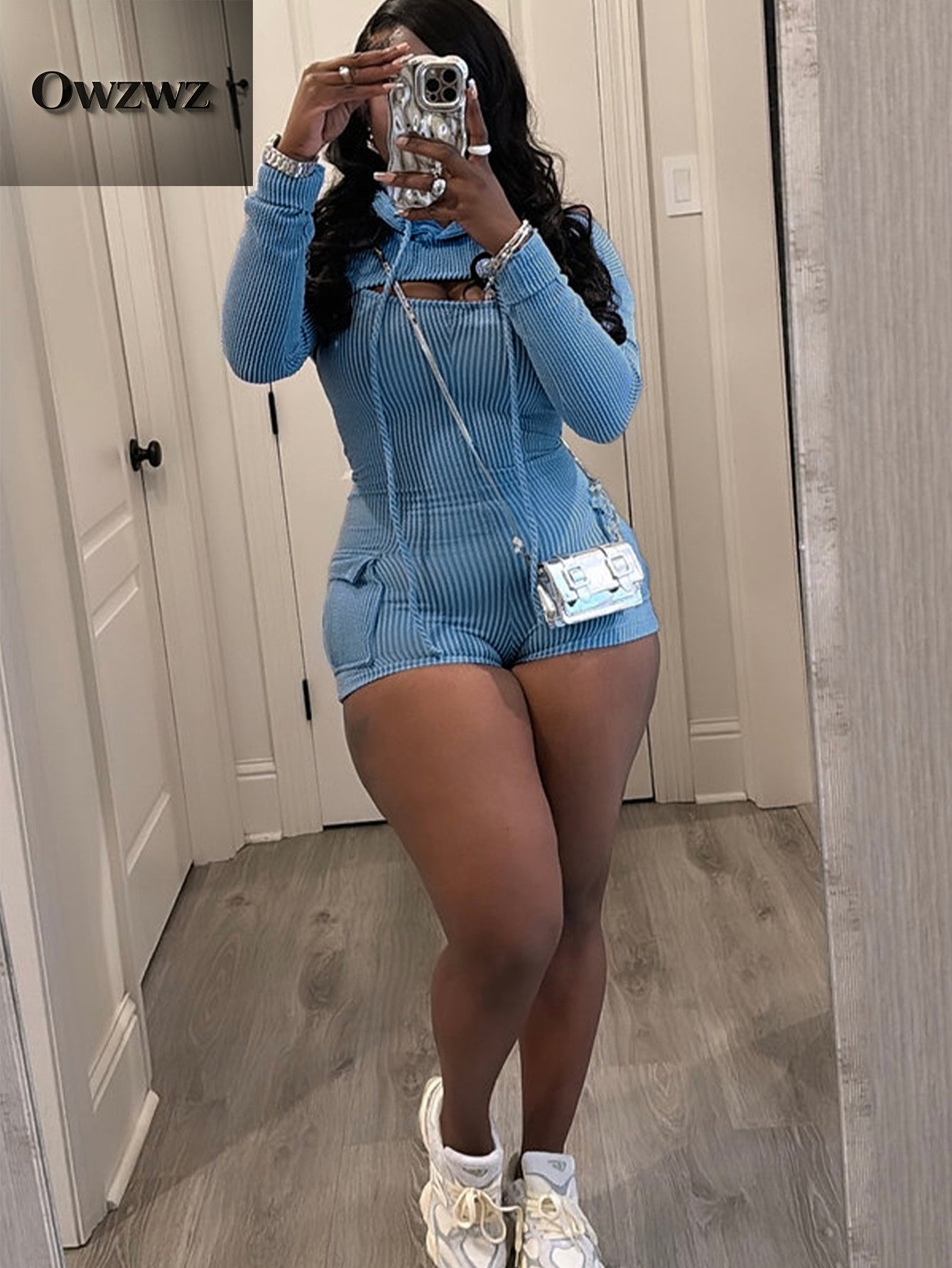 Tops Removable Long Sleeve Hoodie Cargo Shorts Bodysuit Women Sleeveless Rompers Bodysuit Summer Fashion Textured Bodycon Cargo Short Jumpsuits Outfits