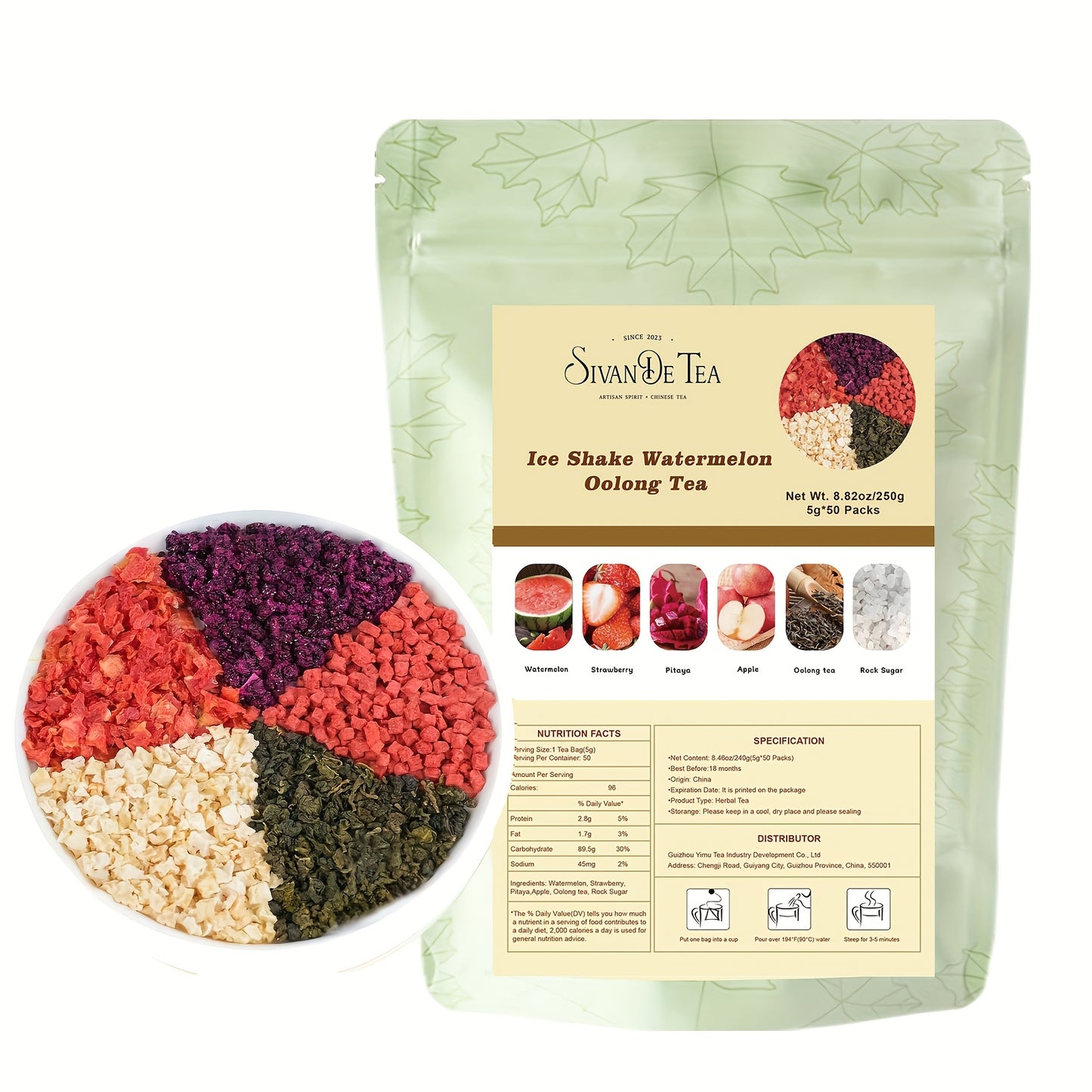 SIVANDETEA 8.82oz/250g (5g*50 Packs) Ice Shake Watermelon Oolong Tea Bags, Deliciously Fruity Flavor, And, Watermelon Herbal Iced Tea, Premium Quality Ingredients, No Additives, Easter Gifts, Easter Treats