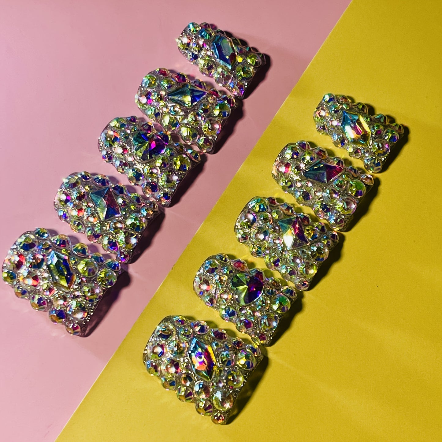 10pcs Handcrafted Y2K Style Duckbill Nails With Crystal And Rhinestone Accents - Featuring Shiny Rhinestones And Transparent Accents, Perfect For Wedding Parties And Daily Wear, Includes Tool Kit For Easy Application.