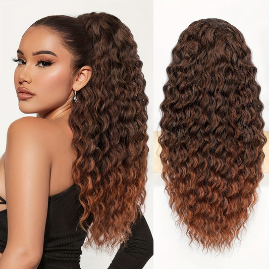 1Pcs Curly Ponytail Extension Drawstring Ponytail For Women Black Mixed Medium Auburn Curly Clip In Hair Extensions 20 Inch Ponytail Extension Synthetic Hairpiece For Daily Party