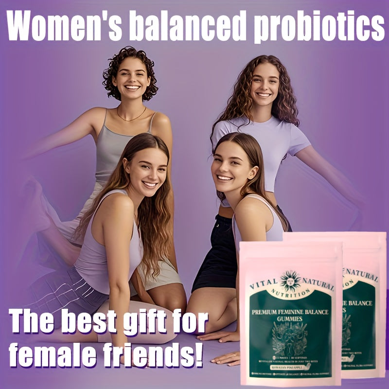 60pcs, Women's Balance Gummies Hot Deal, Caring for Women and Partners, Becoming Women's First Choice Gift Hawaiian Pineapple Probiotic Gummy Promotes Female Health