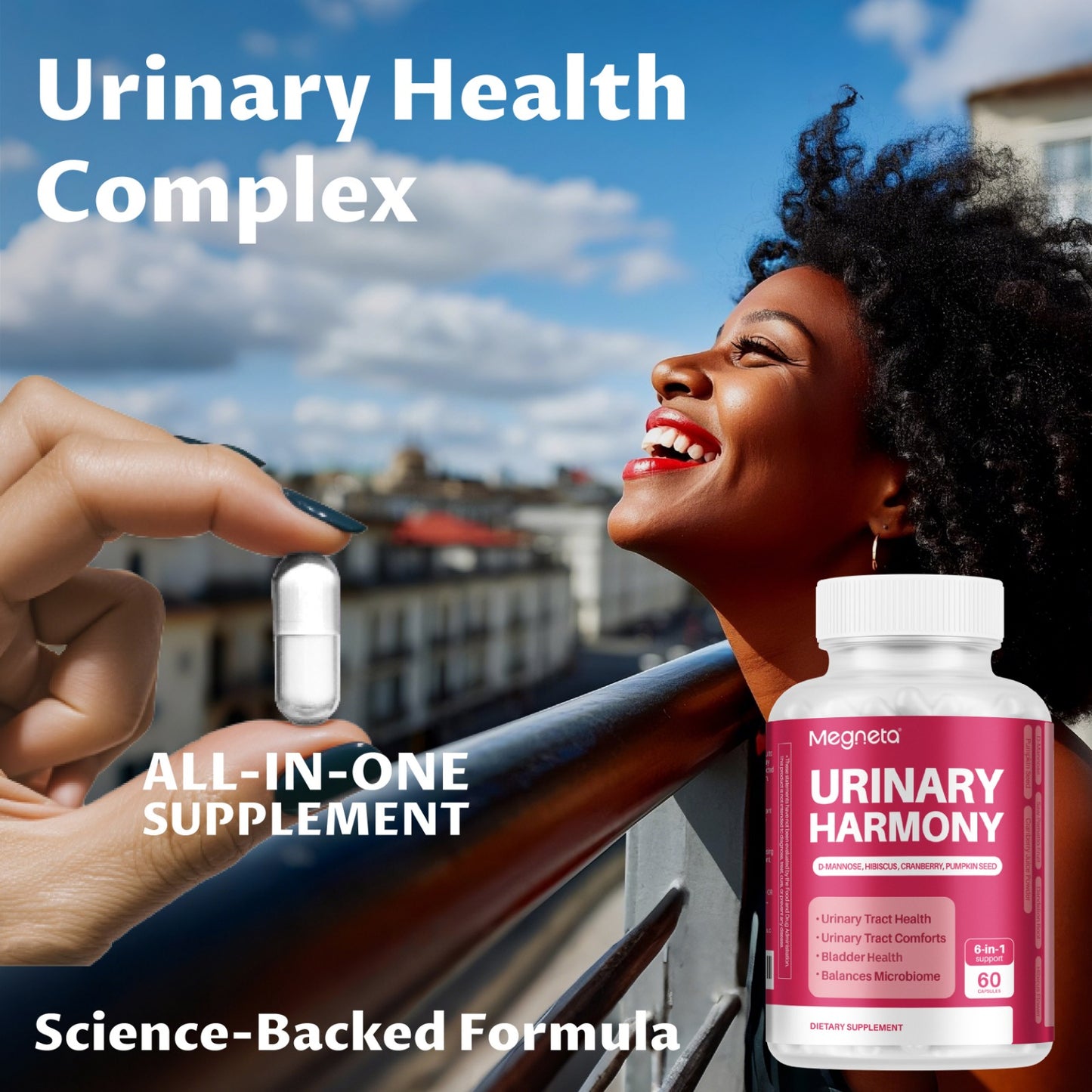 Megneta D-Mannose, Urinary Tract & Bladder Health with Cranberry, Hibiscus Flower & Dandelion, Urinary Tract Health for Women, Cleanse and Flush Impurities, UTI Supplement, 60 Capsules