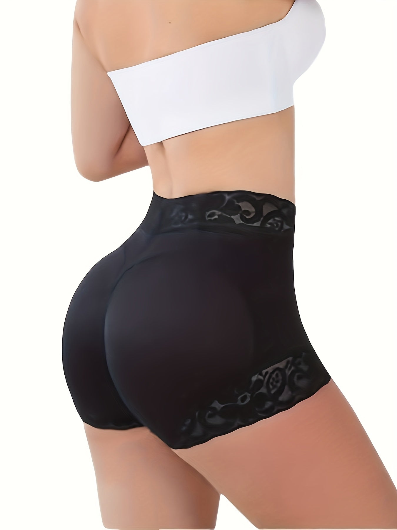 Butt Lifting Shaping Thong with Contrast Lace Tummy Control High-Waisted Body Shaper Panties for Women