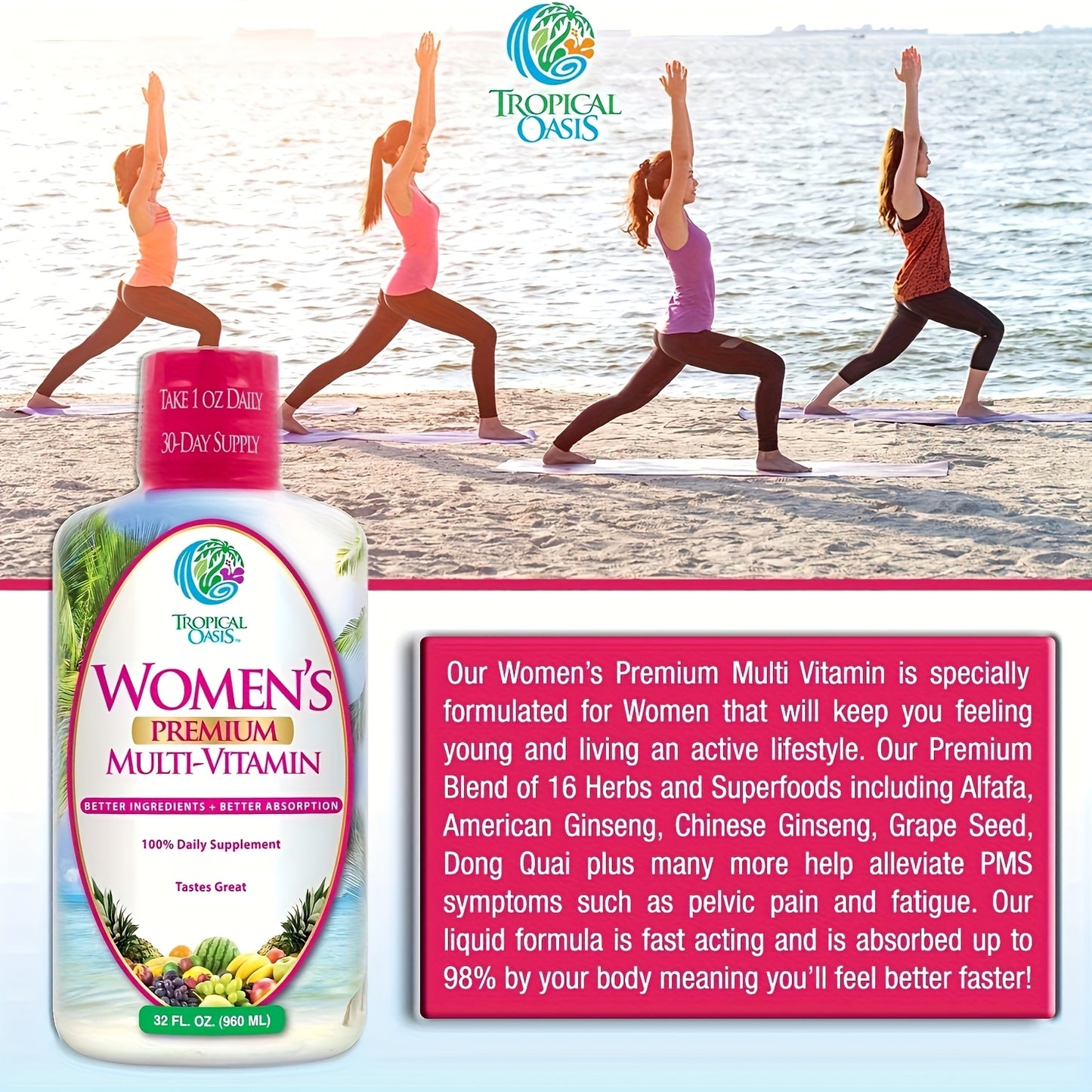 Premium Liquid Multivitamin For Women | Sugar Free Women'S Multivitamin | 100+ Vitamins, Minerals & Herbs Promote Heart, Brain & Bone Health | 98% Absorption Rate | 32 Serv