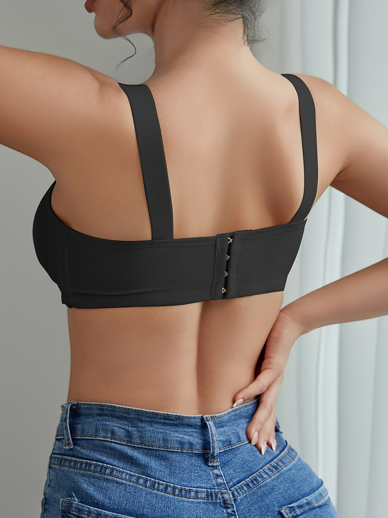 [4-Pack Sports Bras] 4-Pack EssElegance Sports Bras | Adjustable Gathered V-Neck Nylon Underwear with High Elasticity Fabric, Solid Pattern