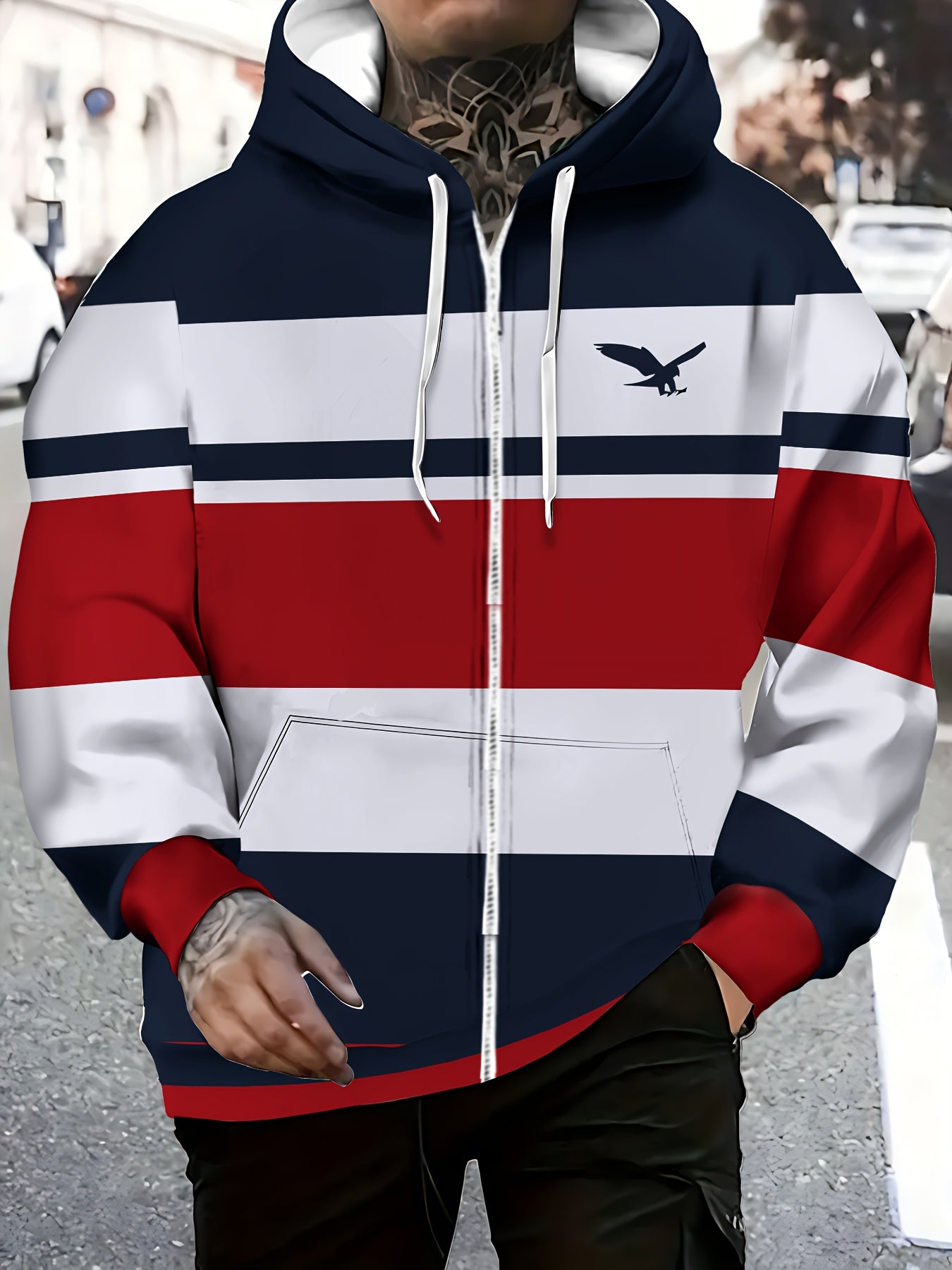 Men's Hooded Zip-Up Jacket - Full-Zip Front Closure,